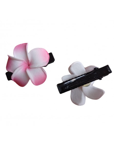 Paire pince croco  à cheveux  3.50 cm frangipane rose et blanc