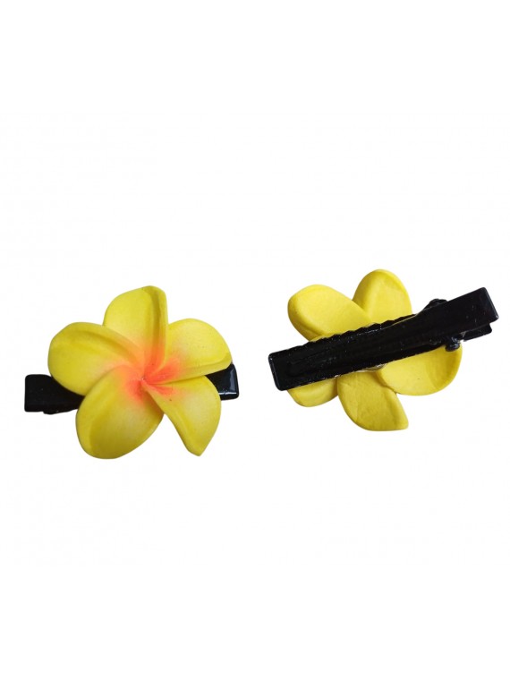 Paire pince croco  à cheveux  3.50 cm frangipane jaune