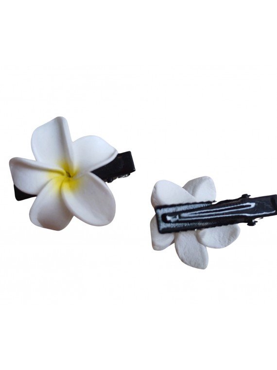 Paire pince croco  à cheveux  3.50 cm frangipane blanc