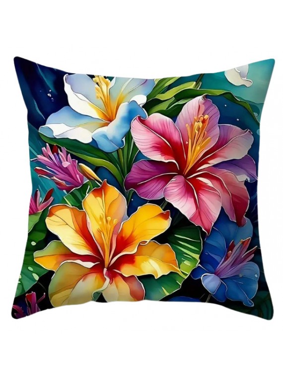 Housse de Coussin triple fleurs tropicales