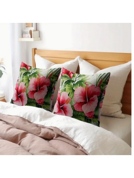 Housse de Coussin double hibiscus rose