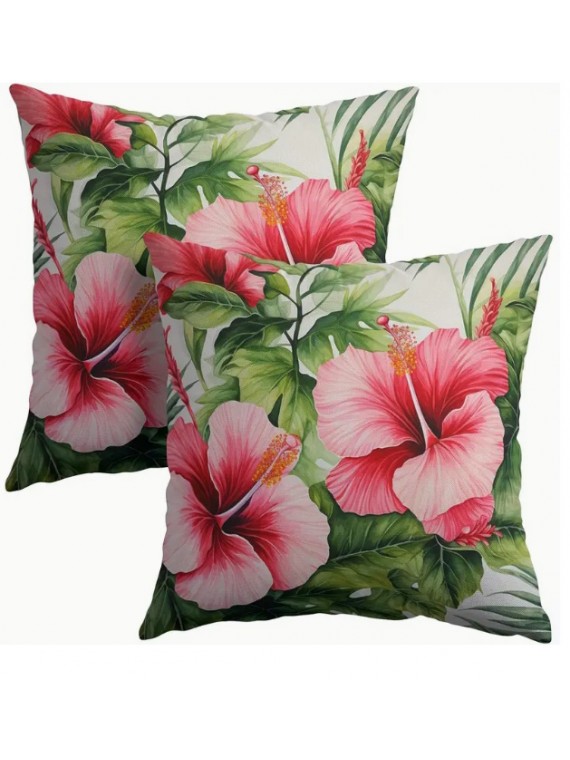 Housse de Coussin double hibiscus rose
