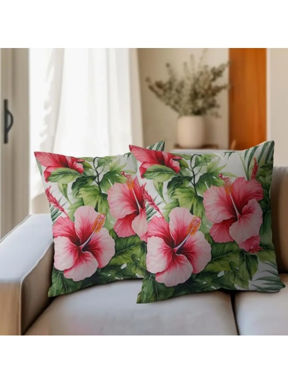Housse de Coussin double hibiscus rose