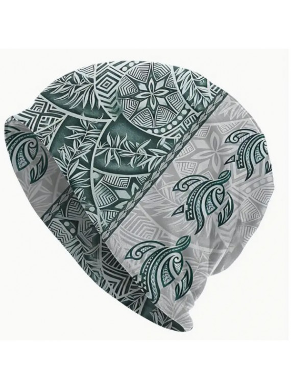 Bonnet crème tattoo tortue vert et argent