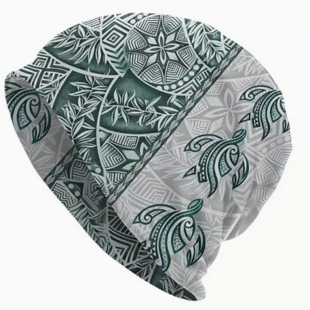 Bonnet crème tattoo tortue vert et argent