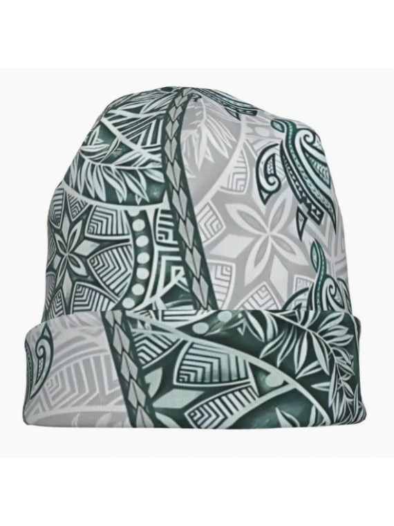 Bonnet crème tattoo tortue vert et argent