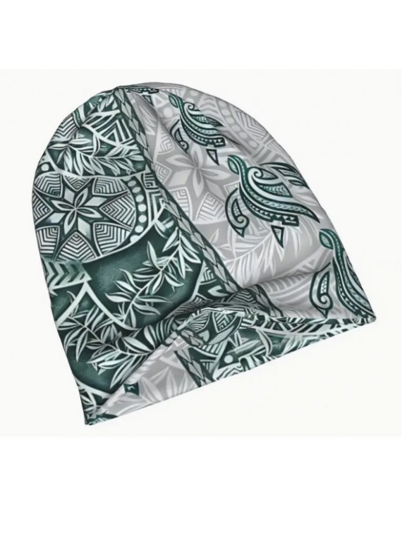 Bonnet crème tattoo tortue vert et argent