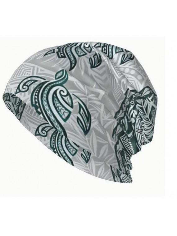 Bonnet crème tattoo tortue vert et argent