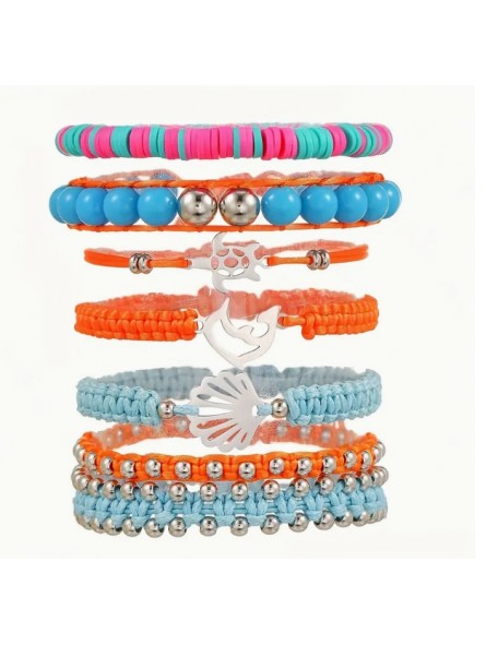 Ensemble de 7 Bracelets charms coquillage, dauphin et tortue
