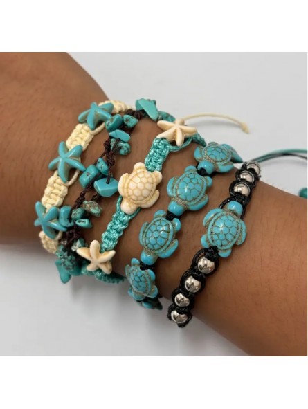 Ensemble de 5 Bracelets Turquoise & Étoile de Mer Tortue