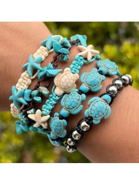 Ensemble de 5 Bracelets Turquoise & Étoile de Mer Tortue