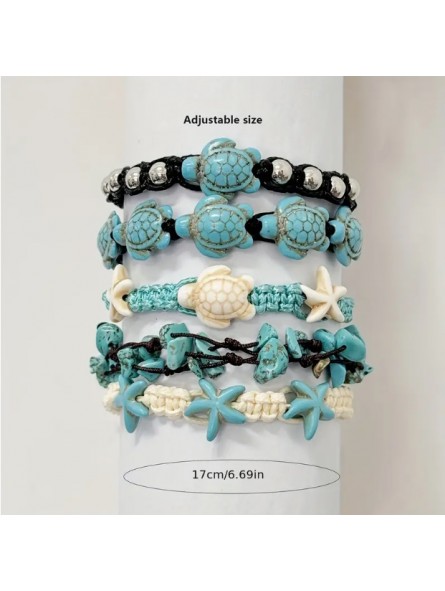 Ensemble de 5 Bracelets Turquoise & Étoile de Mer Tortue