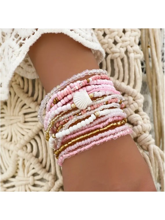 Ensemble de bracelet plage rose Bohème 17 Pièces