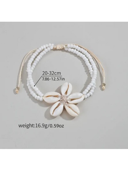 Bracelet de cheville coquillage tissage blanc