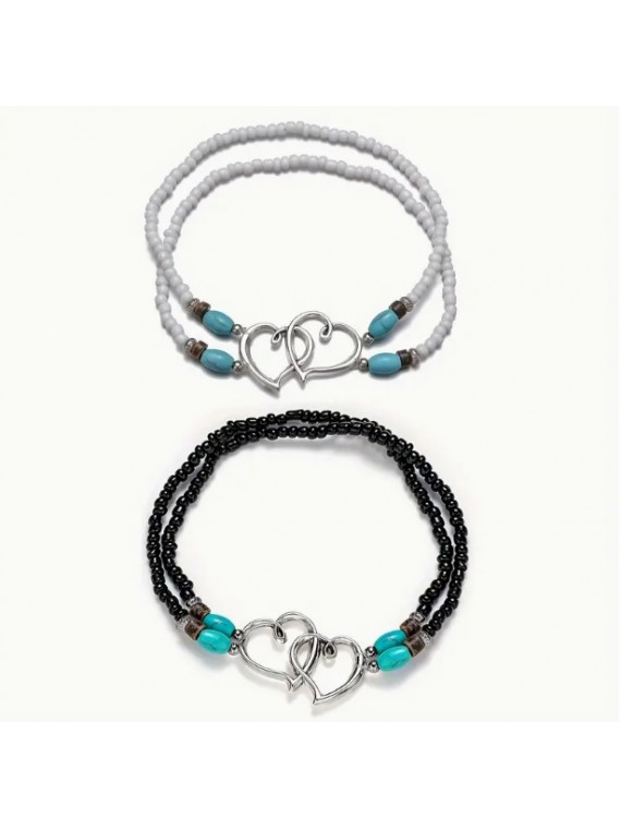 Bracelet de cheville coquillage tissage turquoise