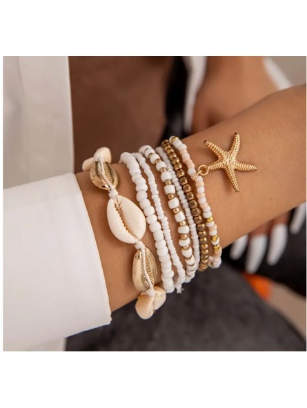 Ensemble de 7 bracelets plage coquillage et étoile de mer