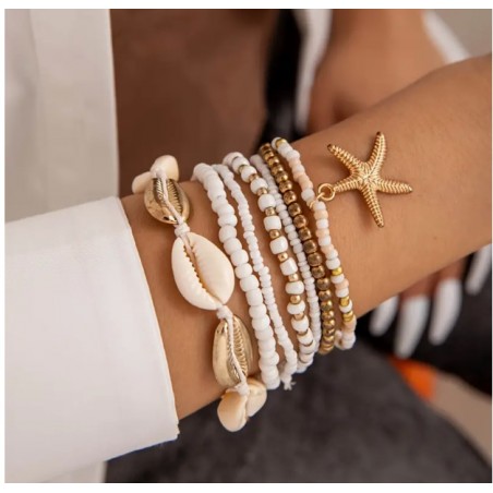 Ensemble de 7 bracelets plage coquillage et étoile de mer
