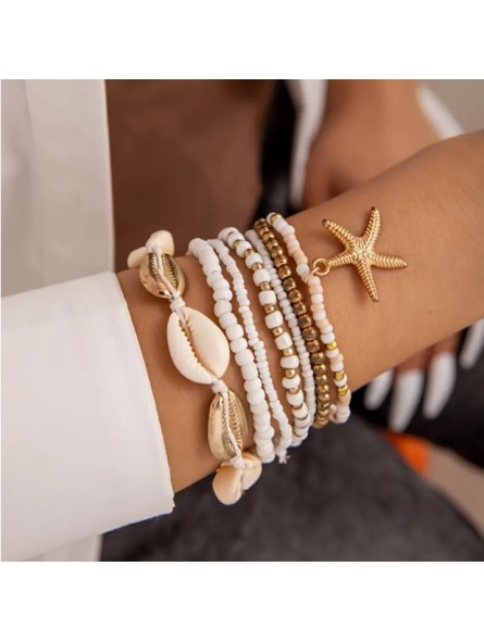 Ensemble de 7 bracelets plage coquillage et étoile de mer