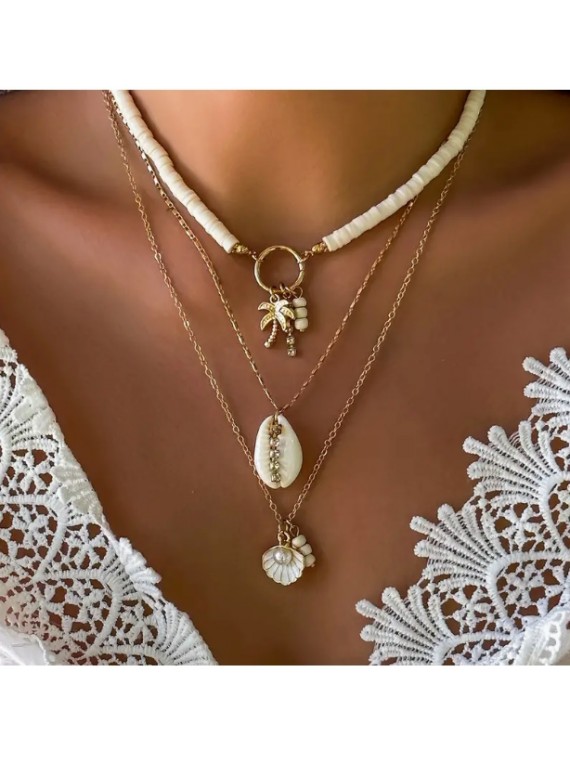 Ensemble de 3 Colliers coquillages et palmier