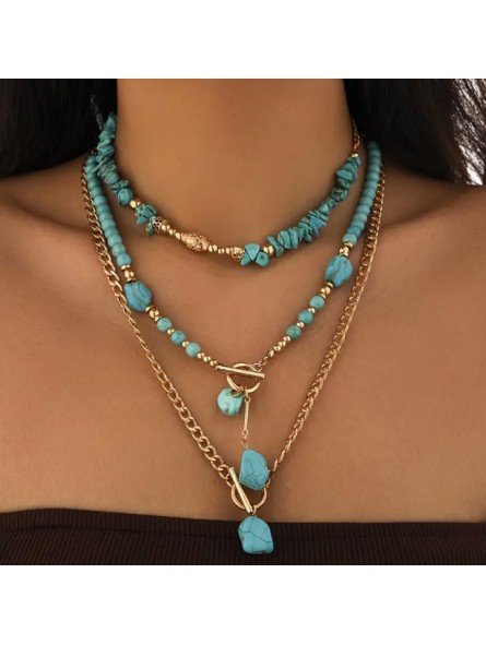 Ensemble de 3 Colliers Turquoise