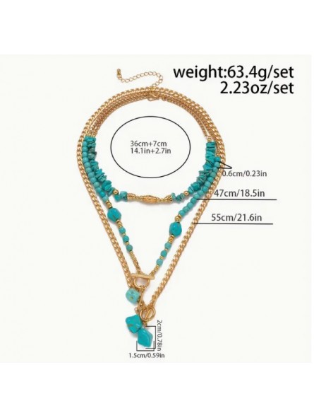 Ensemble de 3 Colliers Turquoise