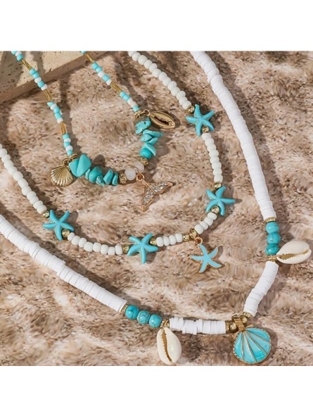 Ensemble de 3 Colliers blanc et Turquoise Plage