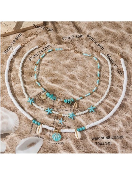Ensemble de 3 Colliers blanc et Turquoise Plage