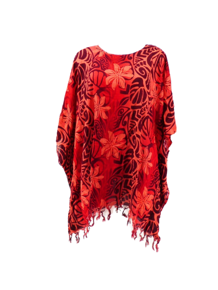 Tunique Femme couleur rouge motifs tatouage et fleurs de tiaré