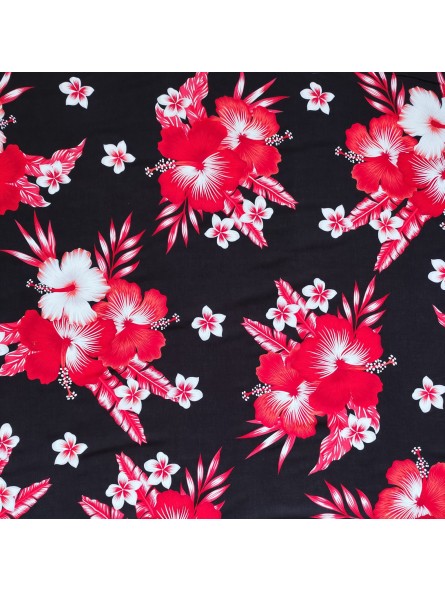Tissu noir et rouge monochrome hibiscus