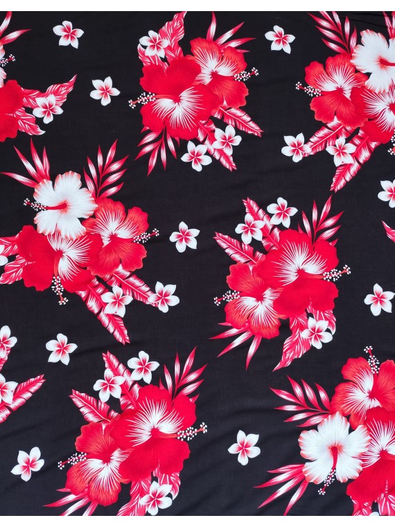Tissu noir et rouge monochrome hibiscus