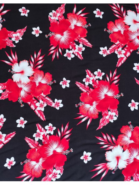 Tissu noir et rouge monochrome hibiscus