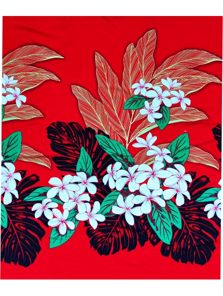 Tissu rouge bouquet de frangipane