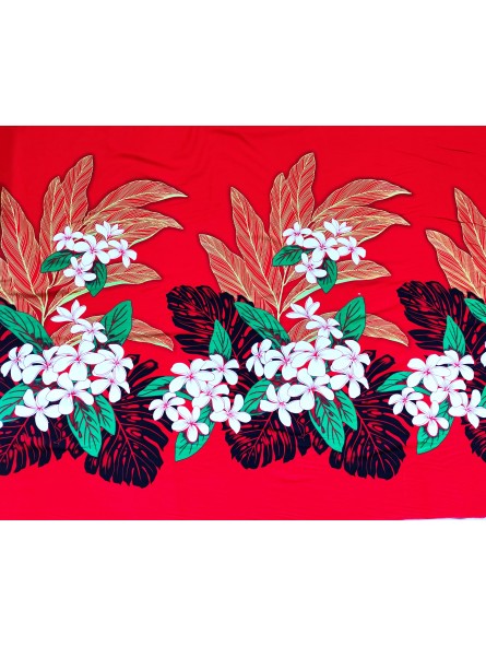 Tissu rouge bouquet de frangipane