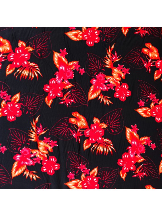 Tissu Noir à fleurs rouge bouquet