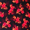 Tissu Noir à fleurs rouge bouquet