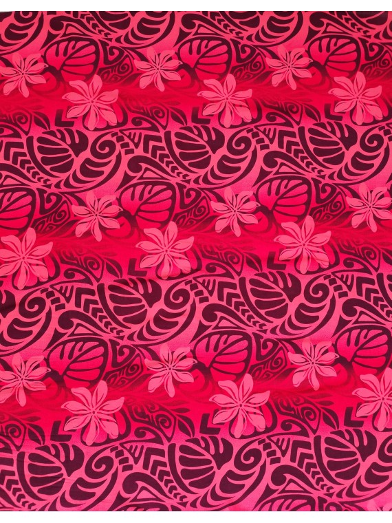 Tissu rouge fleurs de tiaré sur fond tatouage