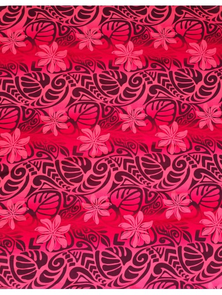 Tissu rouge fleurs de tiaré sur fond tatouage