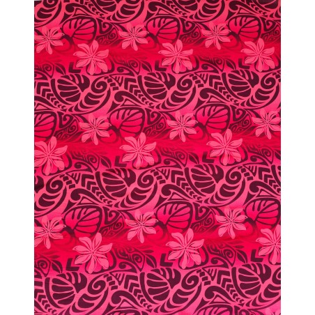 Tissu rouge fleurs de tiaré sur fond tatouage