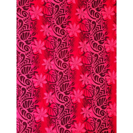 Tissu rouge fleurs de tiaré sur fond tatouage