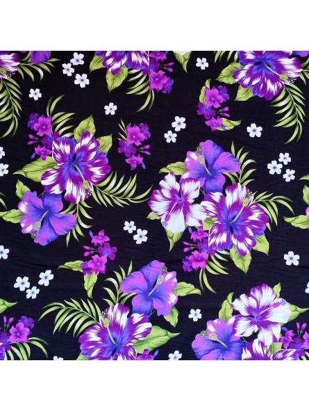Tissu noir et Violet hibiscus TE MAHANA