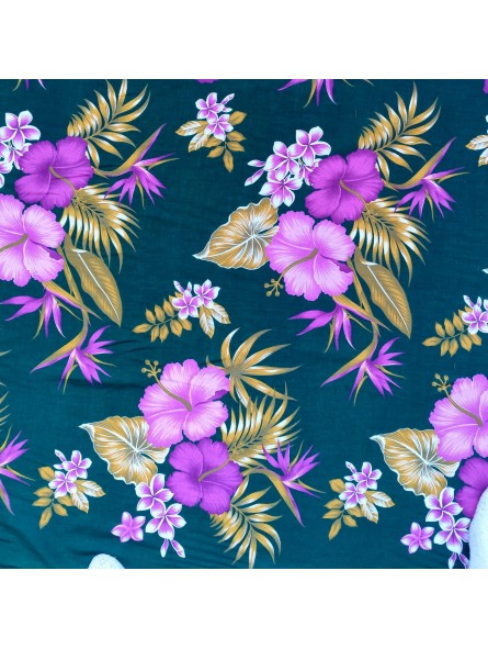 Tissu bleu gris et violet vieil hibiscus