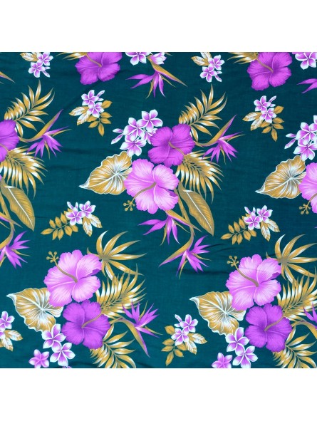 Tissu bleu gris et violet vieil hibiscus