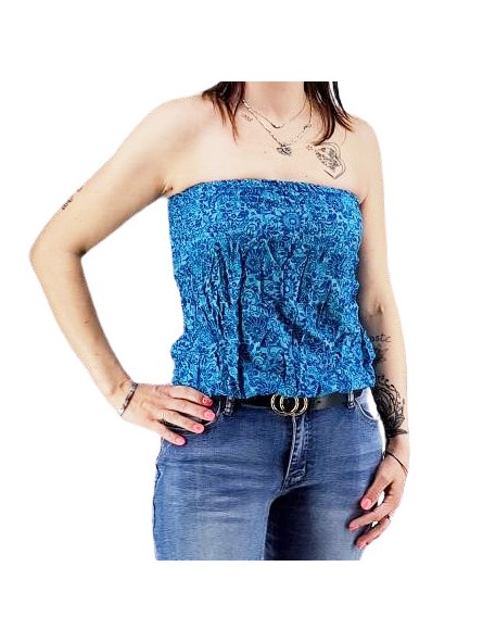 Bustier froncé femme bleu roi popenoo