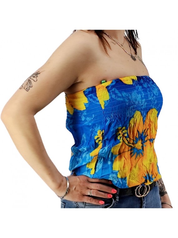 Bustier turquoise froncé femme Gauguin Hibiscus