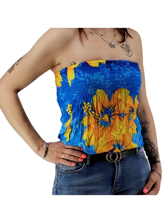 Bustier turquoise froncé femme Gauguin Hibiscus