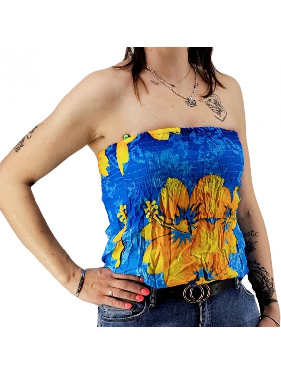Bustier turquoise froncé femme Gauguin Hibiscus