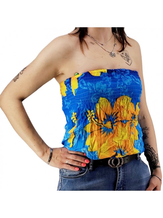 Bustier turquoise froncé femme Gauguin Hibiscus