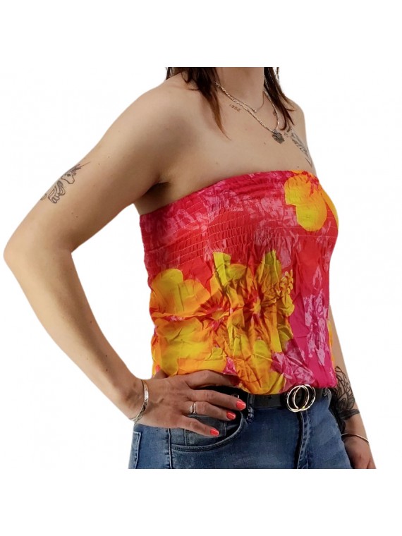 Bustier froncé femme Gauguin Hibiscus - Rose