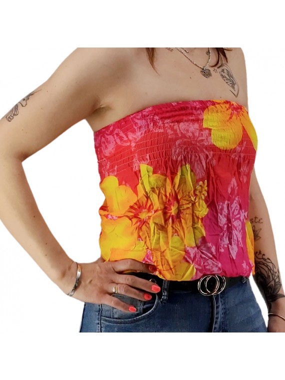 Bustier froncé femme Gauguin Hibiscus - Rose