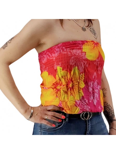 Bustier froncé femme Gauguin Hibiscus - Rose